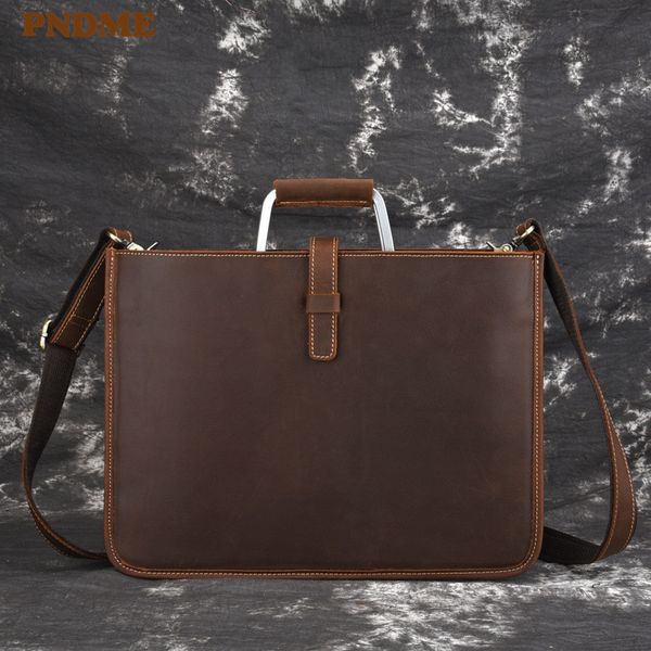 

pndme crazy horse leather men's briefcase vintage simple business genuine leather slim work handbag lapbag