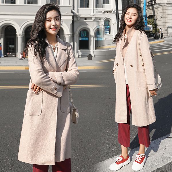 

windproof warm autumn winter coat women elegant long solid outerwear coat thickness office work female spring-fall woolen, Black