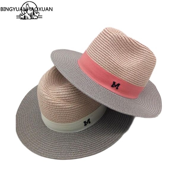 

bingyuanhaoxuan 2017 продажи hot summer sun шляпа для женщин  письма широких дам straw hat бич отпуск девушка панамы, Blue;gray