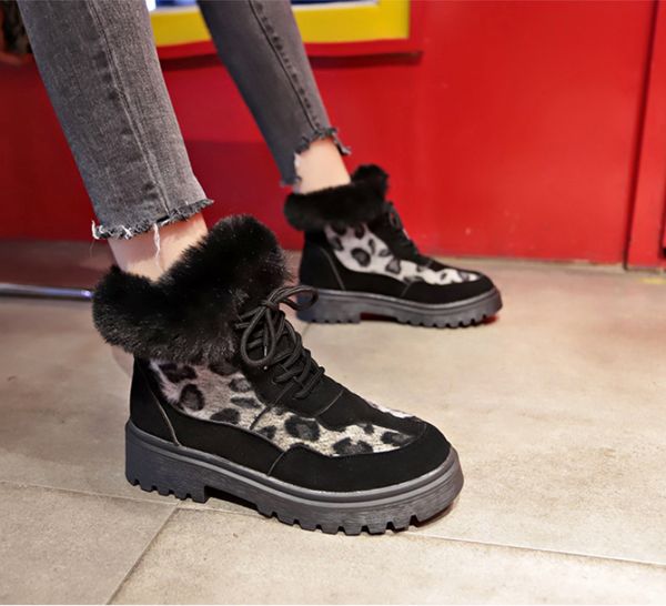 

winter non-slip platform ankle boots women leopard fashion boots ladies shoes woman low-heeled casual boot zapatos de mujer, Black
