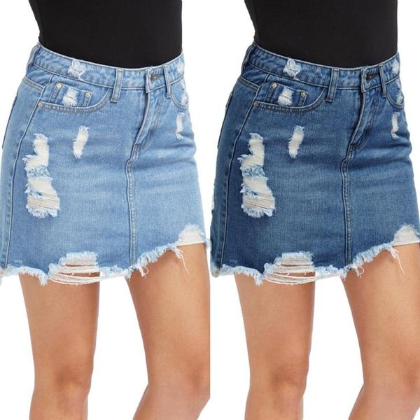 

fashion women ripped frayed a-line high waist hole jeans blue denim lady skirts casual office bodycon mini pencil skirt new, Black