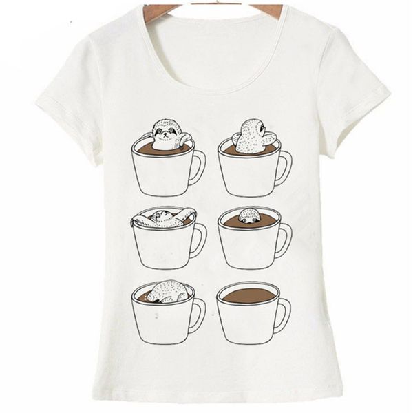 

new fashion need more coffee pls t shirt women cute kawaii t shirt lovely sloth in short sleeve tee for girls, White