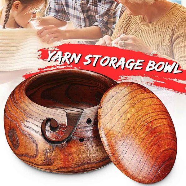 

wooden yarn storage bowl with cover bowl holder skeins knitting crochet thread wooden storage box with lid #ss