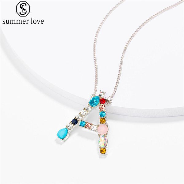 

день multicolor шарм серебряный кулон ожерелье rhinestone initial 26 письмо ожерелья пара имя ожерелье валентина подарок-z, Silver