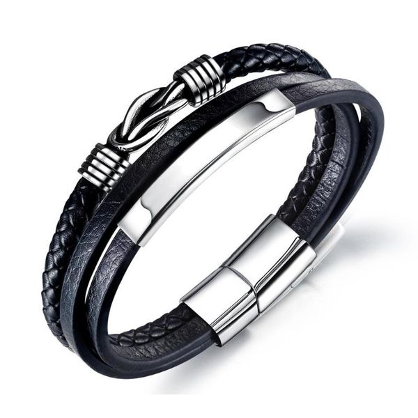 

mens leather bracelet leather bangles for men magnetic-clasp cowhide braided multi layer wrap bracelet man pulseras para hombre, Golden;silver