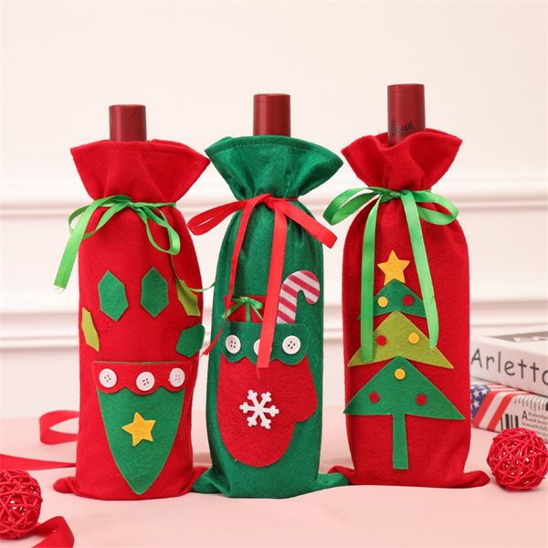 

christmas decorations 3 styles red wine bottle covers gift bags home dinner party table decoration champagne wine bag xmas gift jy426