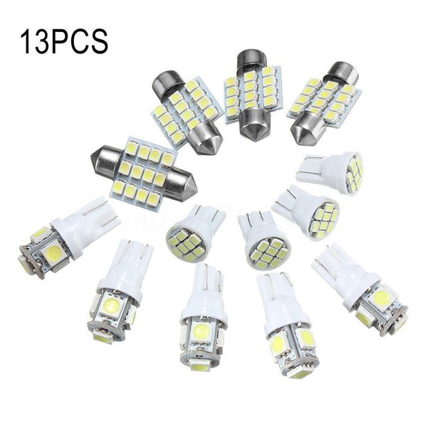 

13pcs/set t10 auto car xenon white replacement led light bulbs kit for stock interior & dome & license plate lamps tail light 28