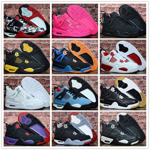 

with box tattoo 4 singles day 4s basketball shoes kid pure money royalty white cement raptors black cat bred fire red boy trainers sports