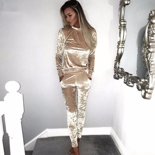 

Rogi Velvet Women Sets Fashion Long Sleeve Bodycon Slim Sweat Suits Hoodies Tracksuit Sweatshirt Two Piece Trousers Women