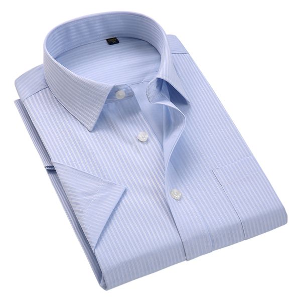 

2018 summer fashion short sleeve striped shirts mens non iron regular fit dress shirt casual formal business shirt, White;black