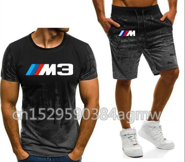 

2020 new summer fashion car m3 m5 sets sportswear set fitness  power print men shorts t shirt pants men's suit 2 piece sets, Gray