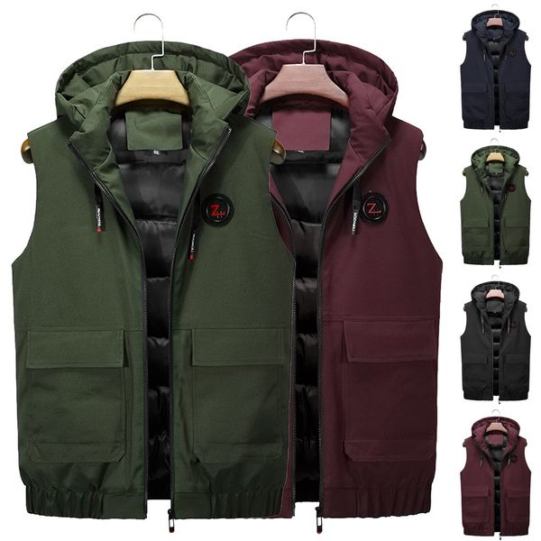 

men casual winter warm hooded zipper sleeveless vest jacket coat outwear hooded ultralight brand duck down jacket, Black