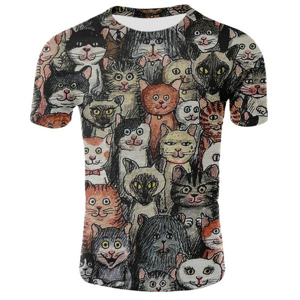 

pop 2020 women summer t shirt 3d cat print cool t shirt streetwear couple clothing femme short sleeve o-neck tee shirt diy custom, White;black