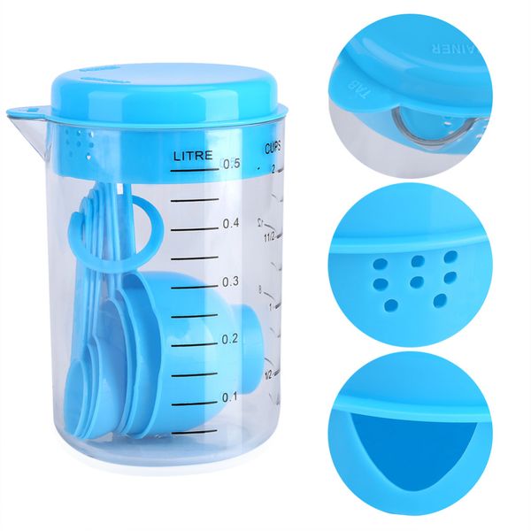 

7 pcs/set blue plastic measuring cup kitchen measuring tools spoons sets for kitchen baking coffee graduated spoons maatbeker