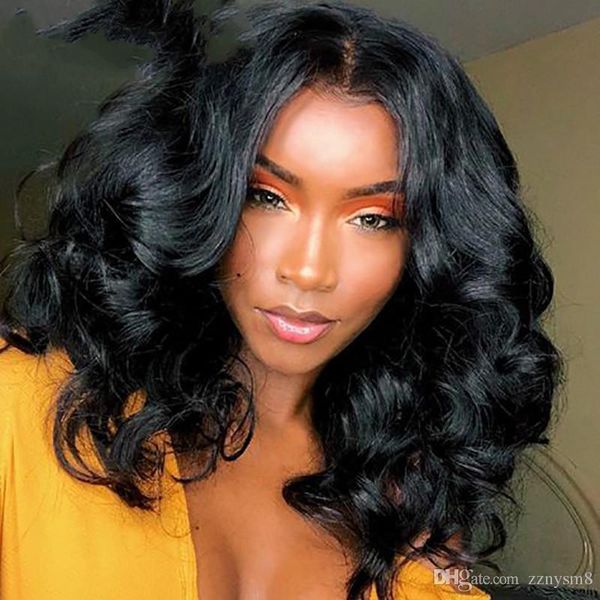 

lace front human hair wigs natural wave brazilian remy hair bob wig curly with pre plucked hairline, Black