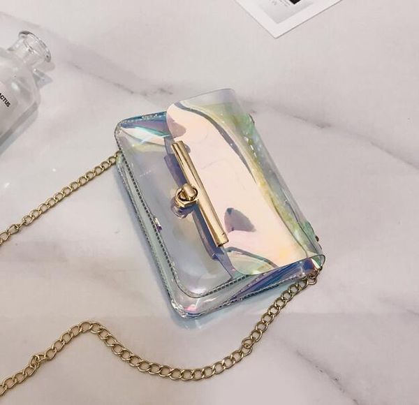 

designer transparent hologram laser bag women hand clutches pvc see through clear small chain bags shoulder messenger bag mini cow/2