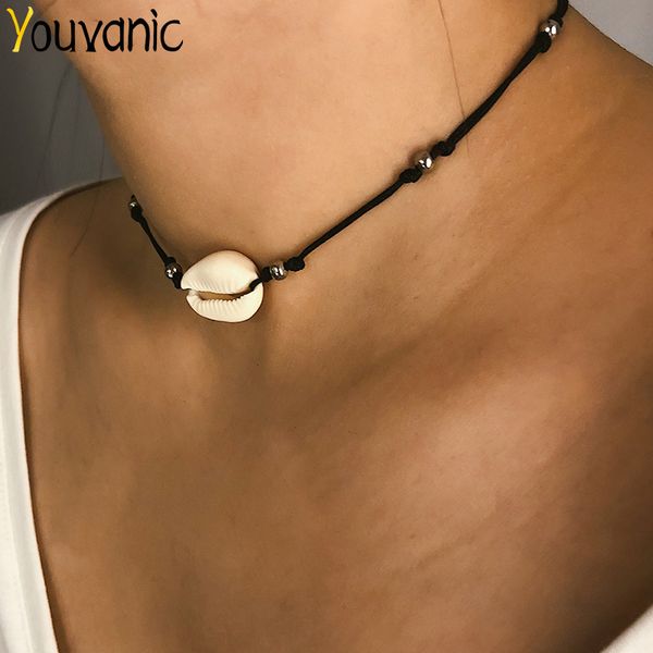 

youvanic adjustable boho clavicle real shell choker necklace rope chain beads necklace neck collier women seashell jewelry 2371, Golden;silver