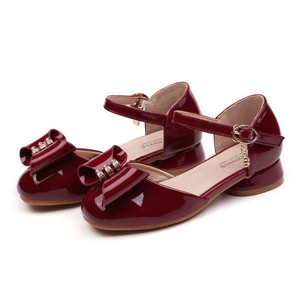 

fashion girl shoe patent leather children ballet dance shoes rhinestone ring bowtie mary janes shoes princess sandals autumn, Black;grey