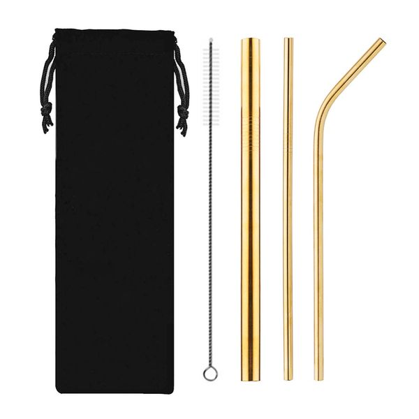 

reusable metal drinking straws 304 stainless steel sturdy bent straight drink straw with cleaning brush bar party accessory