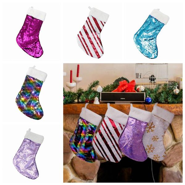 

christmas decoration reversible sequin stocking pendant hang accessories candy bag gifts bag party supplies 5 colors zza1143