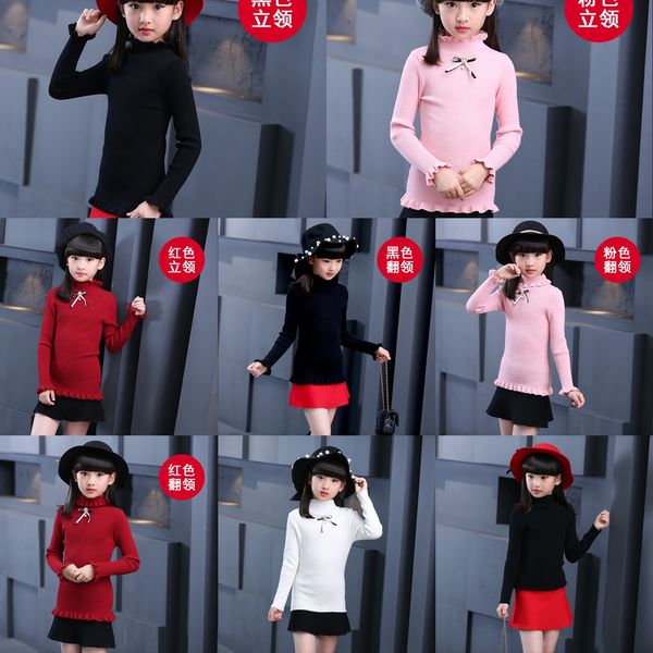 

2020 girls flounder stretch base cotton versatile stand collar student sweater coat shirt sweater shirt coat, Blue