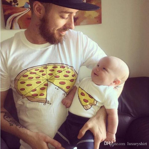

родитель ребенок одежда пицца печати cute tshirts crew neck коротким рукавом белый homme тройники мода повседневная одежда, White;black