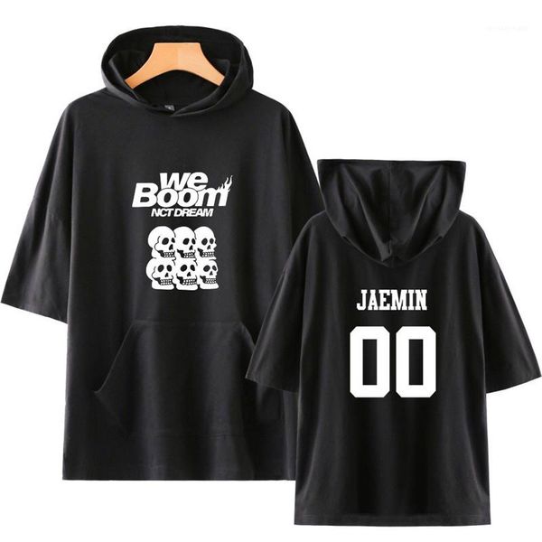 

mens tshirts summer we boom printed mens short sleeve o neck hooded male tees nct dream brand, White;black