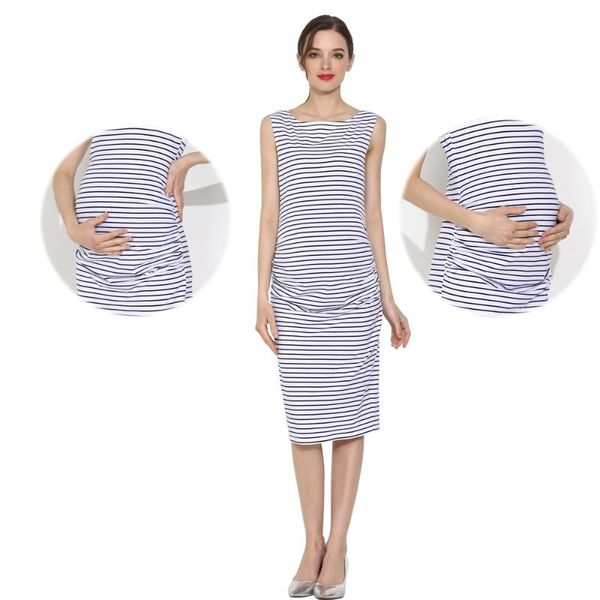 

maternity dresses summer sleeveless pregnant dress mama knee-length pregnancy clothes casual stripe cotton, White
