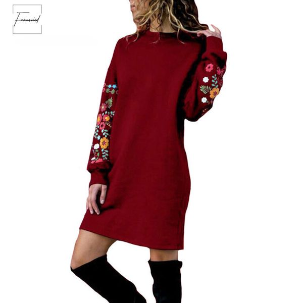 

winter dress dresses women mini dress elegant print long sleeve o neck loose warm black streeetwear vestido, Black;gray