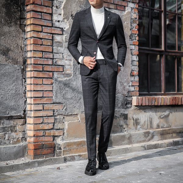 

luxury suits( jacket + pants ) 2019 new men's fashion boutique plaid wedding dress suit 2 piece male formal business casual suit, White;black
