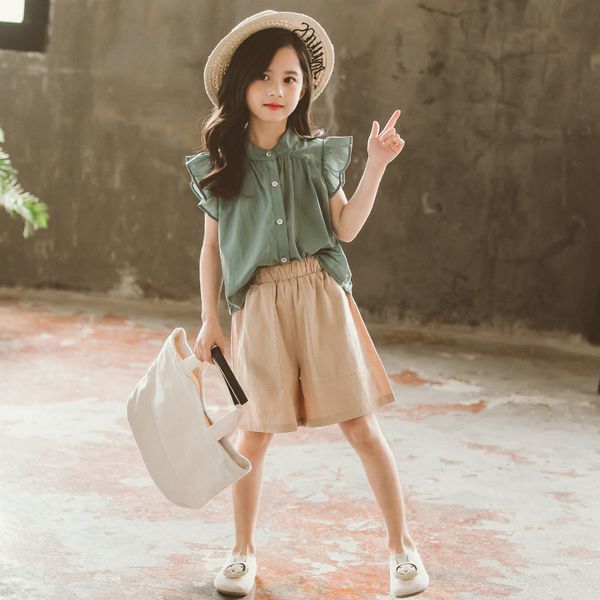 

summer girls set two-piece children's clothing set t-shirts and pants children's wear 4 6 8 10 11 12 13 14 years, White