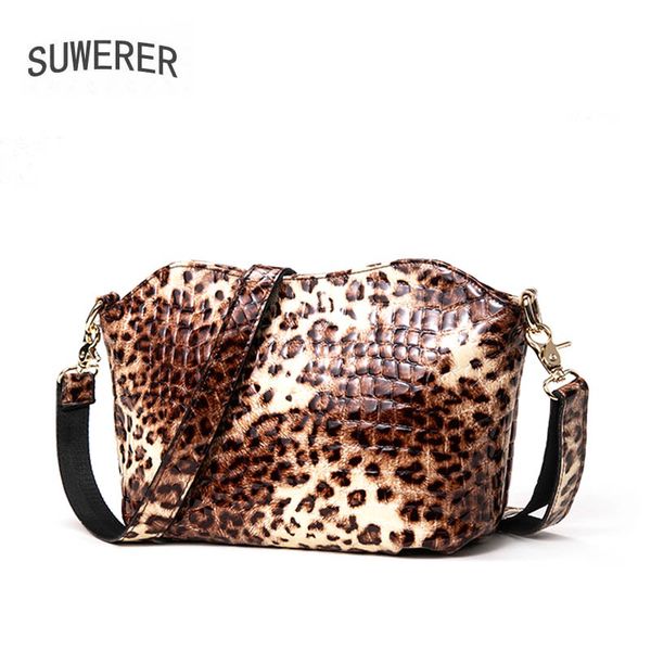 

suwerer 2020 new women genuine leather bag fashion leopard real cowhide bag luxury handbags women leather