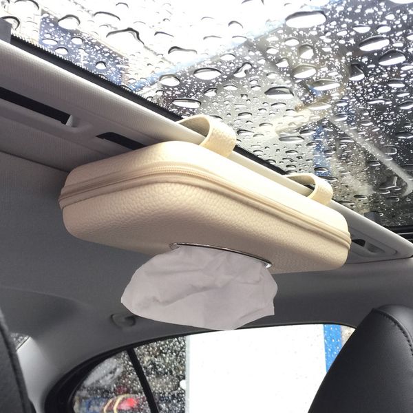 

beige sun visor car tissue box sun roof seat back paper towels cover case hanging tissue container universal