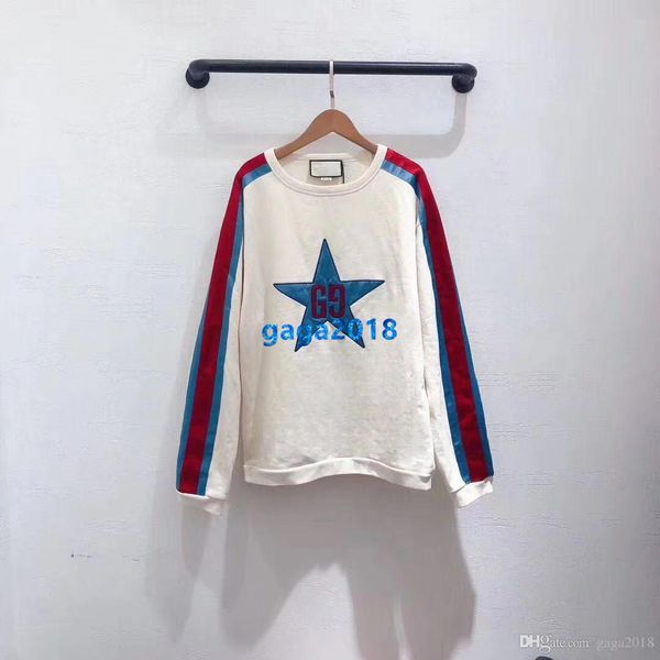 

высокого класса женщин девушки негабаритных толстовка лоскутное письмо полосатый звездный экипаж шеи длинным рукавом блузка рубашка мода диз, White