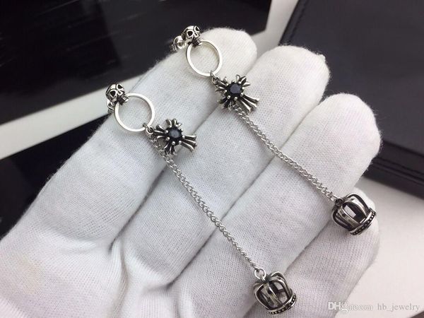

популярный модный бренд skeleton крест корона дизайнер серьги для леди дизайн мужчины и женщины свадьба влюбленных подарок роскошные хип-хоп, Silver
