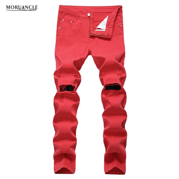 

moruancle hi-street mens ripped jeans pants with knee holes slim fit stretchy distressed denim trousers joggers plus size 28-42, Blue