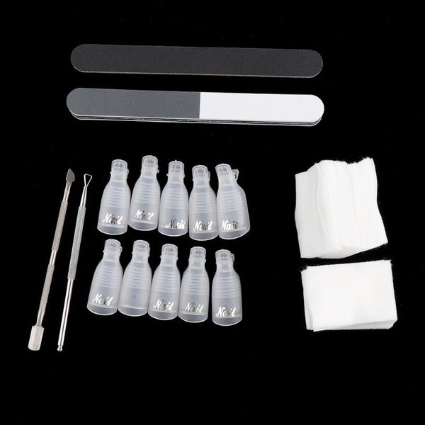 

10pcs/set nail polish remover tools soak off uv gel cap clip sanding file tips cotton wips cotton beauty nail clean tool 2020