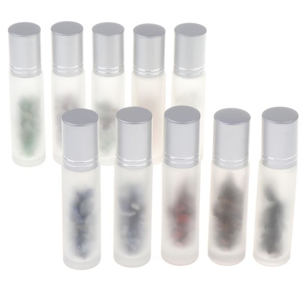 

10pcs essential oil roller bottles, 10ml empty roller bottles with natural gem roller balls & chips