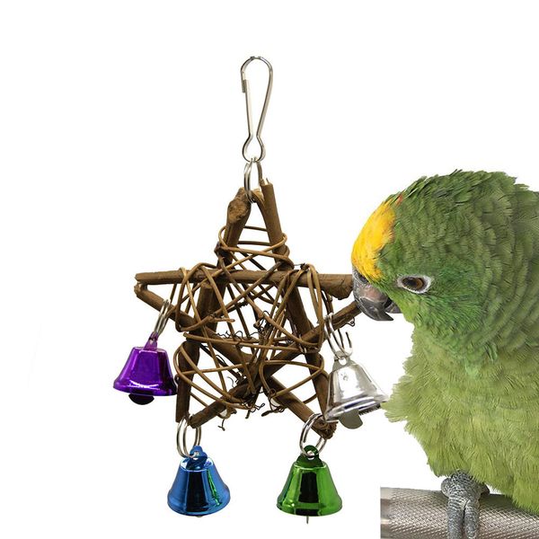 

new pattern rattan plaited articles soil volt five-pointed star parrot gnaw small bell string pets toys middle and small size bird 29g