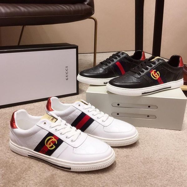 

d17 fashion trendy casual men shoes, comfortable luxury men shoes leather sneakers original box packaging zapatos hombre, Black