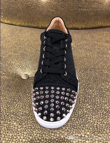 

men's casual sneaker shoes red bottom black glitter spiked toe viera spikes black velvet leather trainers,luxury party wedding dress sh