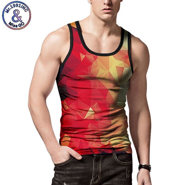 

fashion streetwear hip hop rock sleeveless fitness vest men bodybuilding clothing novelty 3d geometric printed loose tank, White;black