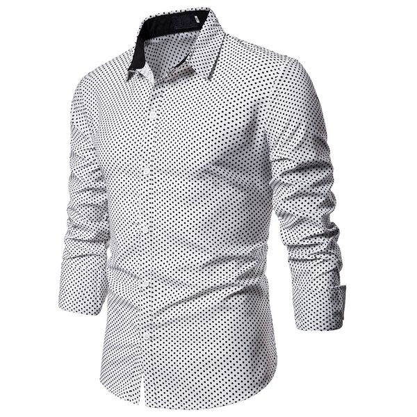 

2019 long sleeve slim blouse autumn casual men shirt camisa masculina polka dot fit modis turn down collar mens shirts dress, White;black