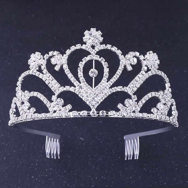 

silver heart crystal rhinestone bride tiara crown headband with comb headpiece bridal diadem hair jewelry wedding accessories lb, Golden;white