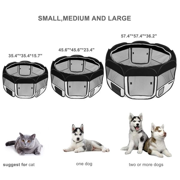 

36 inch portable foldable 600d oxford cloth & mesh pet playpen fence with eight panels black pet delivery room