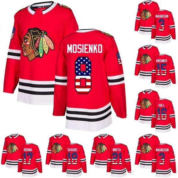 

chicago blackhawks usa flag jersey 8 nick schmaltz 14 chris kunitz 15 artem anisimov 19 jonathan toews 24 dominik kahun hockey jerseys, Black;red