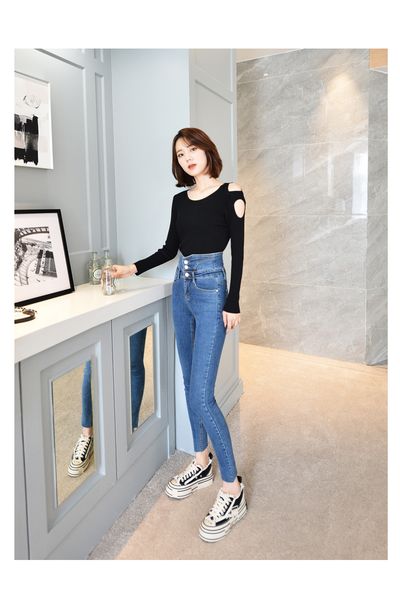 

jinyilai morality foot trousers fashion pencil pants, Blue