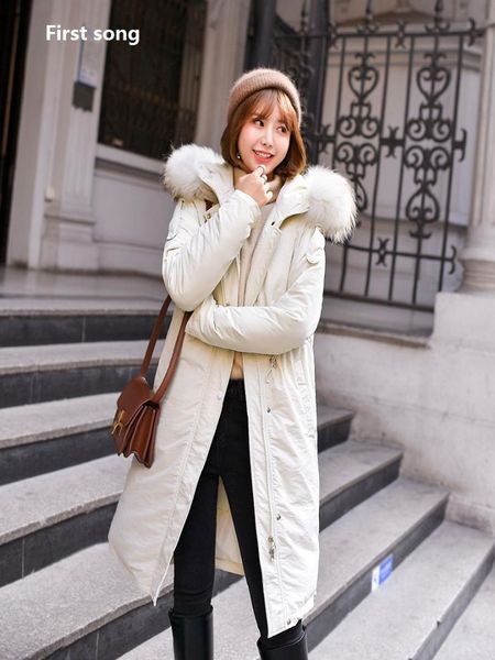 

women fashion warm winter fur parkas long hooded coat new plus size pocket winter jacket women solid outwear female first songxl, Black
