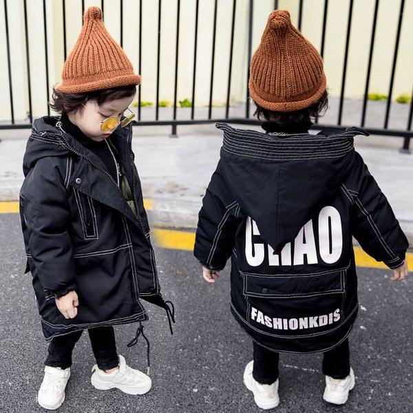 

children's clothing hooded letters long boy jacket autumn and winter new thick warm fashion personality cotton coat, Blue;gray