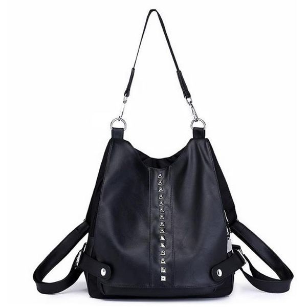 

pu popular solid color soft rivet bag fashion simple popular girl small backpack
